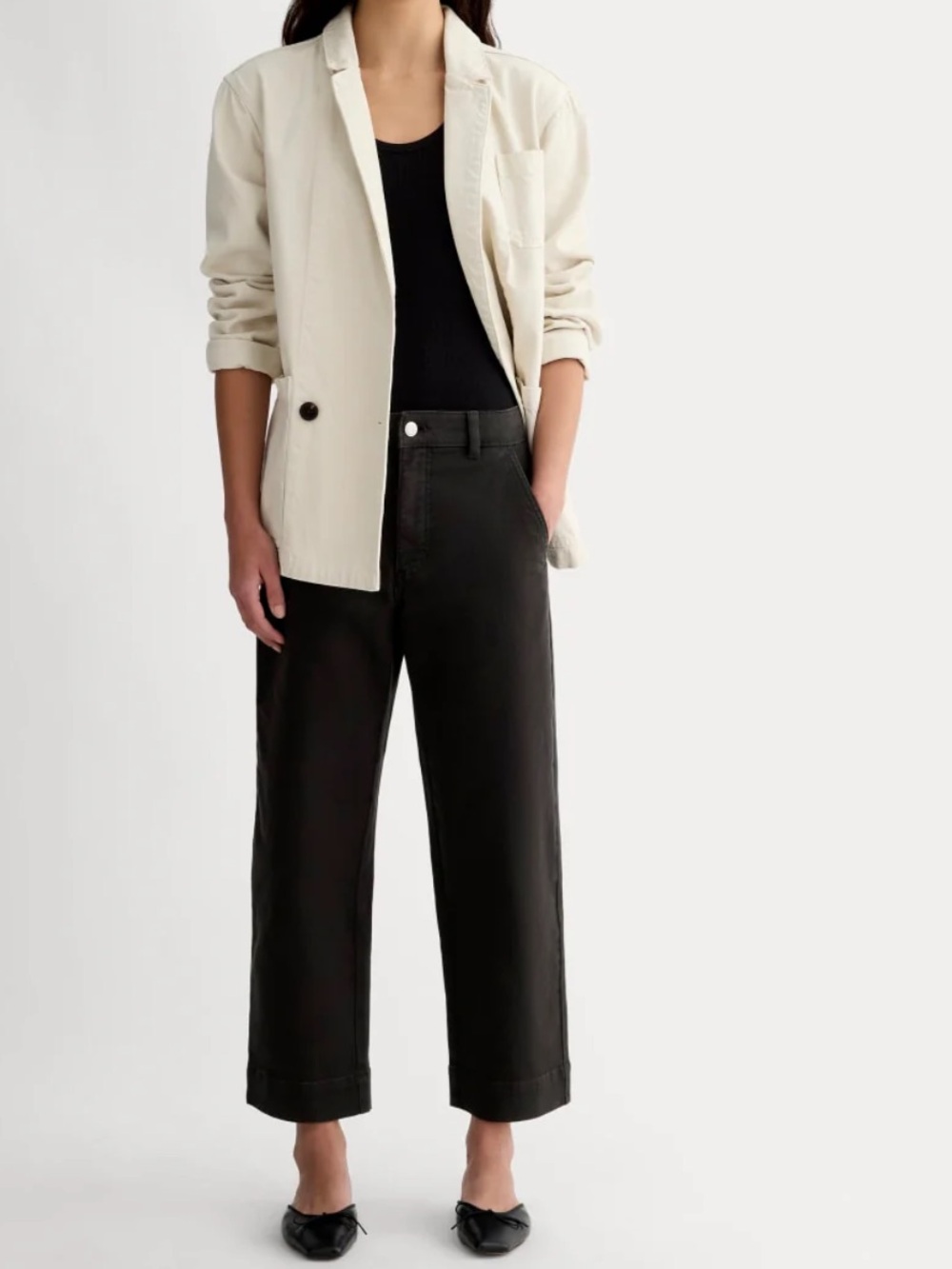 Everlane Straight Leg Cropped Pant Black  Utility Organic Cotton High Rise Relax